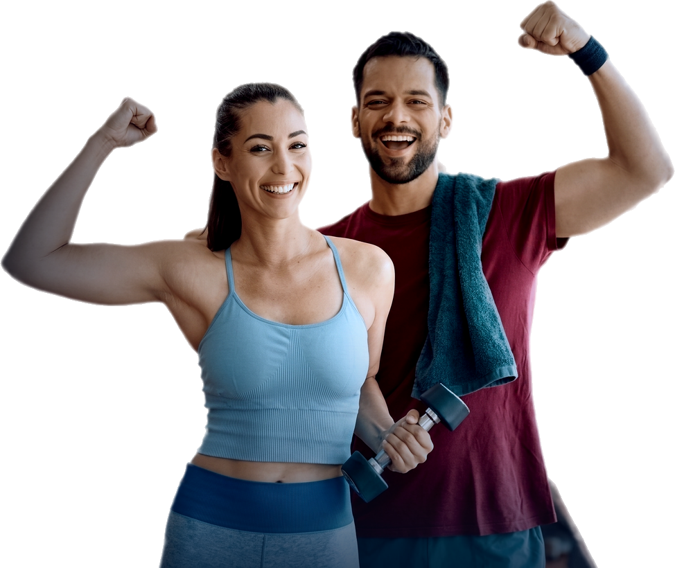 Two people celebrating a workout