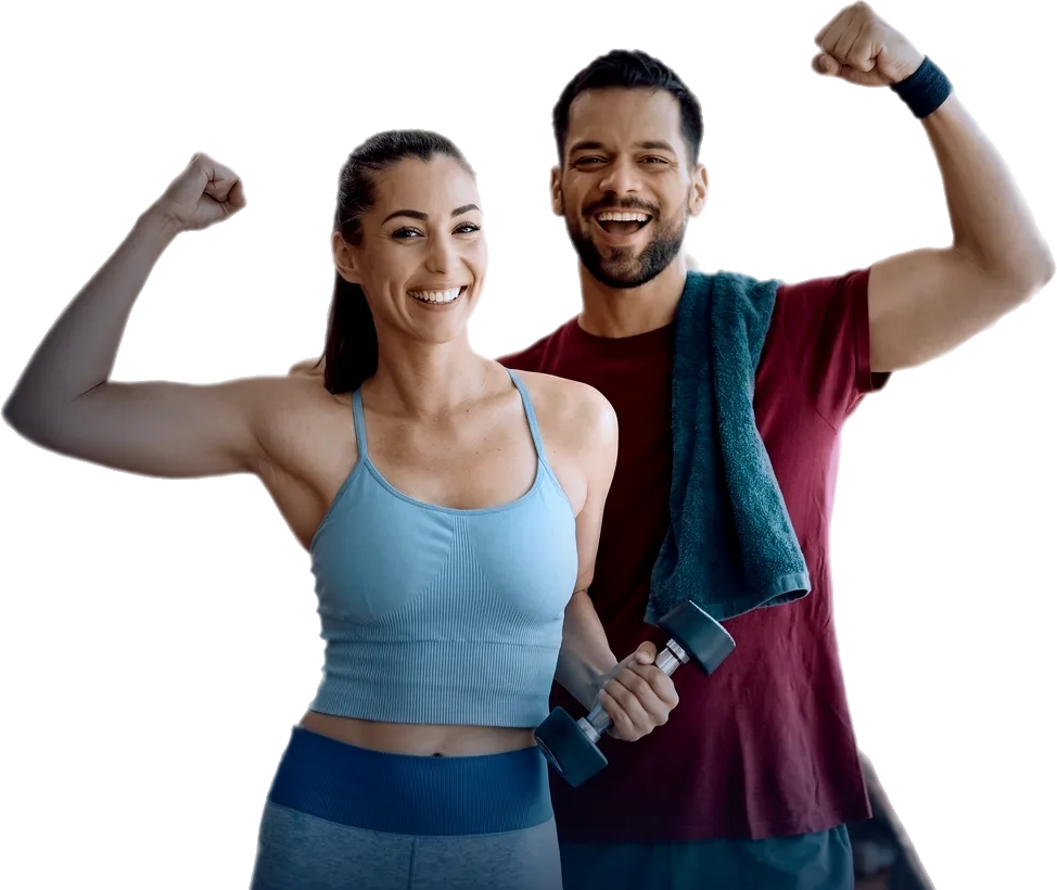 Two people celebrating a workout
