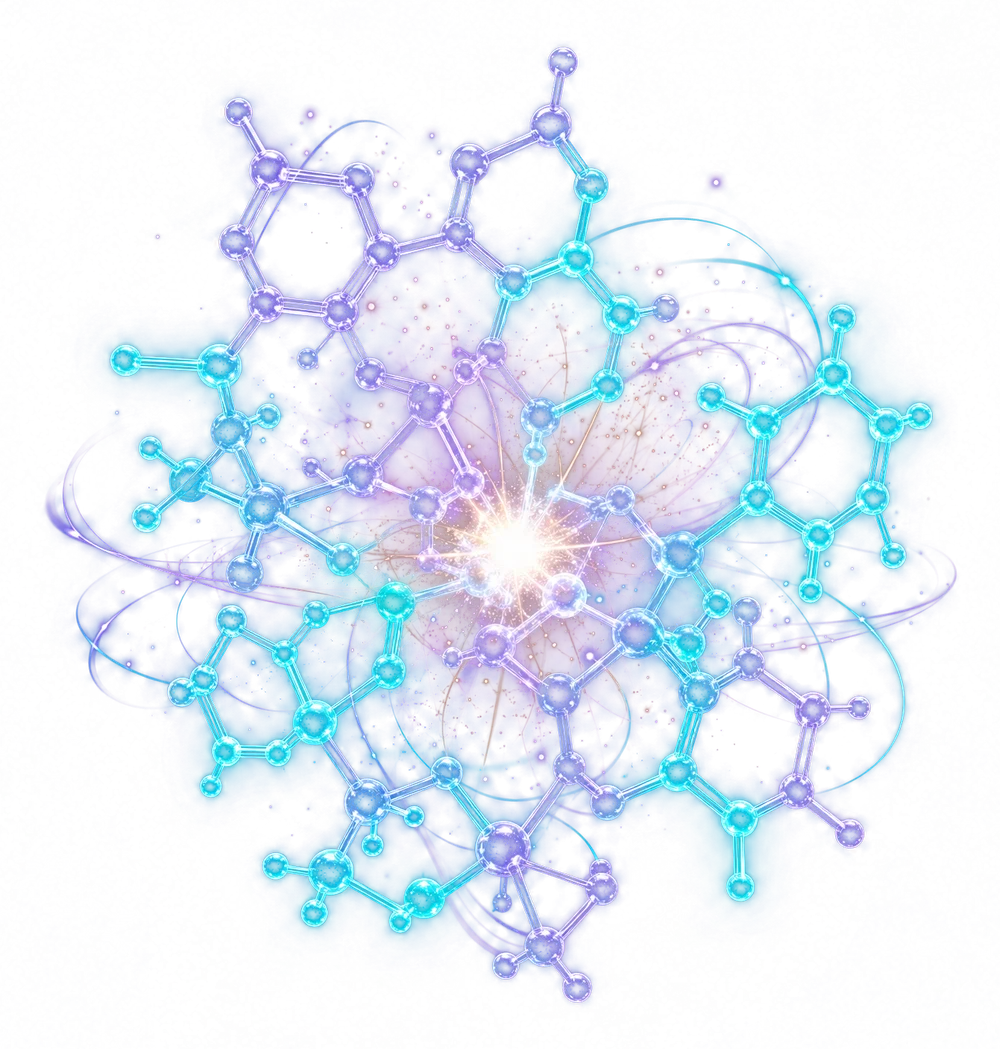 A luminous stylised molecule of light and energy